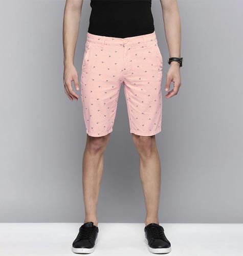 Men Peach-Coloured Printed Slim Fit Regular Shorts